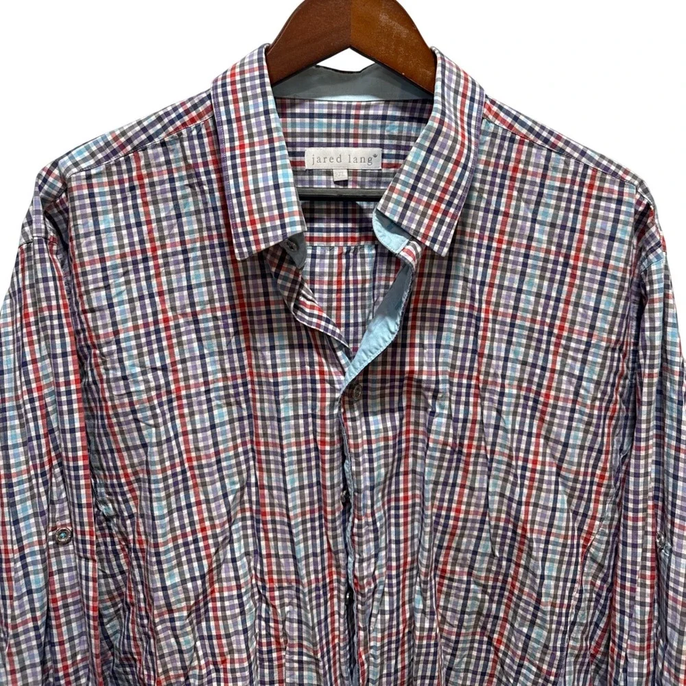 Jared‎ Lang Mens 2XL Plaid Long Sleeve Button Down Shirt Cotton Casual
